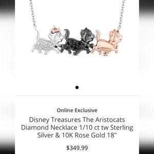 Disney Treasures Aristocats Diamond Silver and Rose Gold Necklace Authentic
